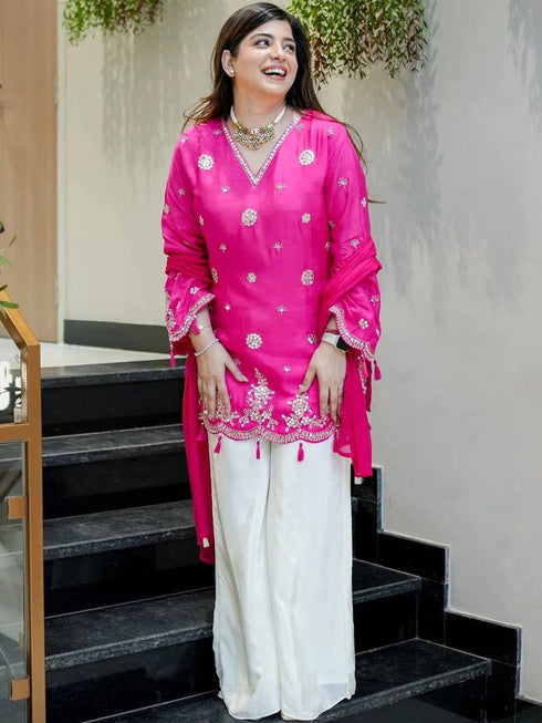 Pink Silk Salwar Suits - Detail View | Samyak Fashion
