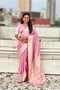 Pink Soft Banarasi Satin Mashroo Silk Party Wear Saree With Blouse - Front View | Samyak Fashion