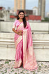 Pink Soft Banarasi Satin Mashroo Silk Party Wear Saree With Blouse - Front View | Samyak Fashion