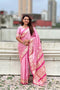 Pink Soft Banarasi Satin Mashroo Silk Party Wear Saree With Blouse - Front View | Samyak Fashion