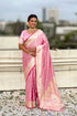 Pink Soft Banarasi Satin Mashroo Silk Party Wear Saree With Blouse - Front View | Samyak Fashion