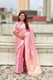 Pink Soft Banarasi Satin Mashroo Silk Party Wear Saree With Blouse - Front View | Samyak Fashion