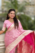 Pink Soft Banarasi Satin Mashroo Silk Party Wear Saree With Blouse - Side View | Samyak Fashion