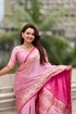 Pink Soft Banarasi Satin Mashroo Silk Party Wear Saree With Blouse - Side View | Samyak Fashion