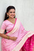 Pink Soft Banarasi Satin Mashroo Silk Party Wear Saree With Blouse - Detail View | Samyak Fashion