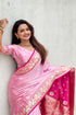 Pink Soft Banarasi Satin Mashroo Silk Party Wear Saree With Blouse - Detail View | Samyak Fashion