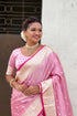Pink Soft Banarasi Satin Mashroo Silk Party Wear Saree With Blouse - Close-up View | Samyak Fashion
