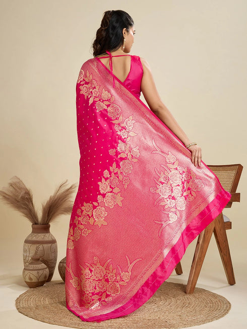 Pink Soft Kanjivaram Silk Traditional Function Wear Soft Kanjivaram Silk Saree Collection With Blouse - Detail View | Samyak Fashion
