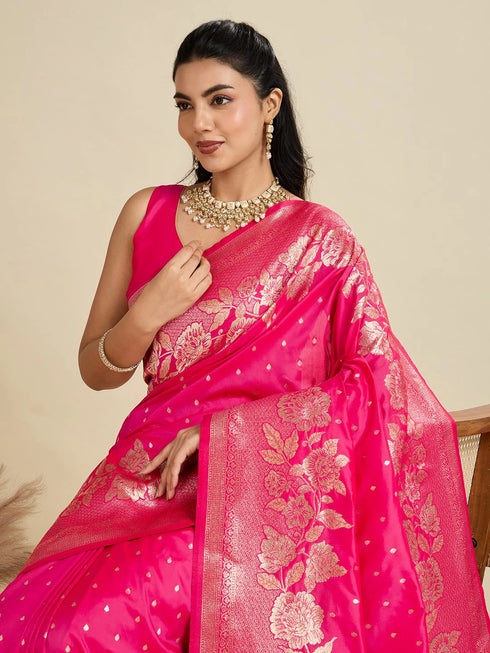 Pink Soft Kanjivaram Silk Traditional Function Wear Soft Kanjivaram Silk Saree Collection With Blouse - Close-up View | Samyak Fashion