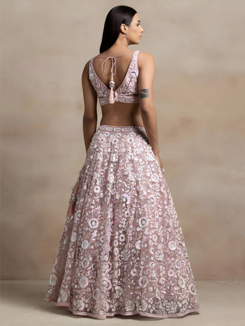 Pink Soft Net Lehenga Choli - Back View | Samyak Fashion