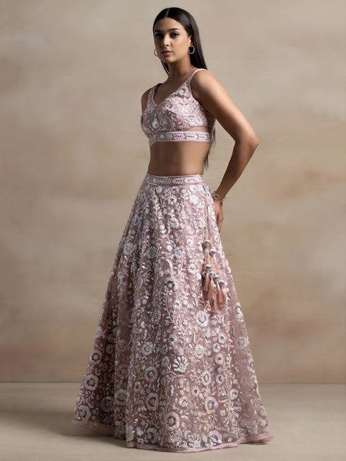Pink Soft Net Lehenga Choli - Detail View | Samyak Fashion