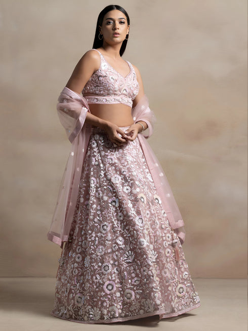 Pink Soft Net Lehenga Choli - Close-up View | Samyak Fashion