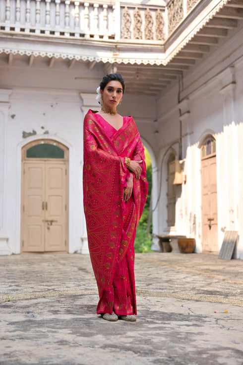 Pink Soft Pashmina Silk Designer Function Wear Saree Collection With Blouse - Back View | Samyak Fashion