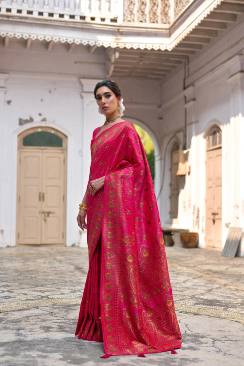 Pink Soft Pashmina Silk Designer Function Wear Saree Collection With Blouse - Side View | Samyak Fashion