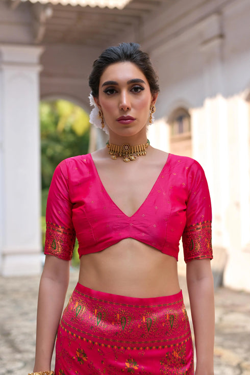 Pink Soft Pashmina Silk Designer Function Wear Saree Collection With Blouse - Full View | Samyak Fashion
