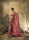 Pink Velvet Satin Party Wear Saree With Blouse - Front View | Samyak Fashion