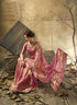 Pink Velvet Satin Party Wear Saree With Blouse - Back View | Samyak Fashion
