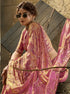 Pink Velvet Satin Party Wear Saree With Blouse - Detail View | Samyak Fashion
