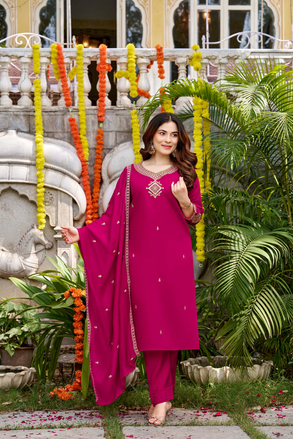 Pink Viscose Chanderi Salwar Suits - Front View | Samyak Fashion