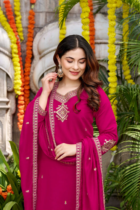 Pink Viscose Chanderi Salwar Suits - Side View | Samyak Fashion
