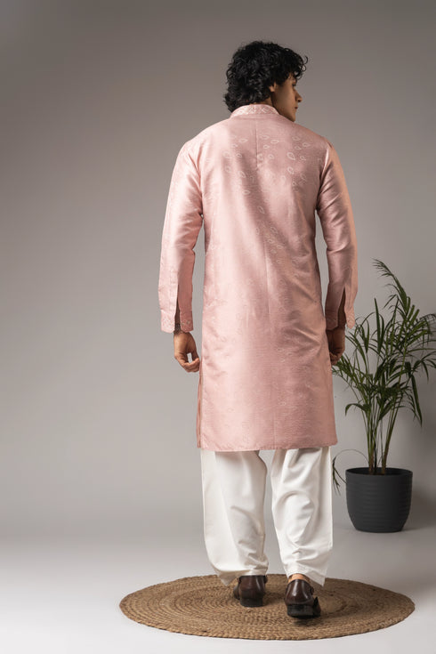Pink Viscose Mens Kurta With Payjama - Back View | Samyak Fashion