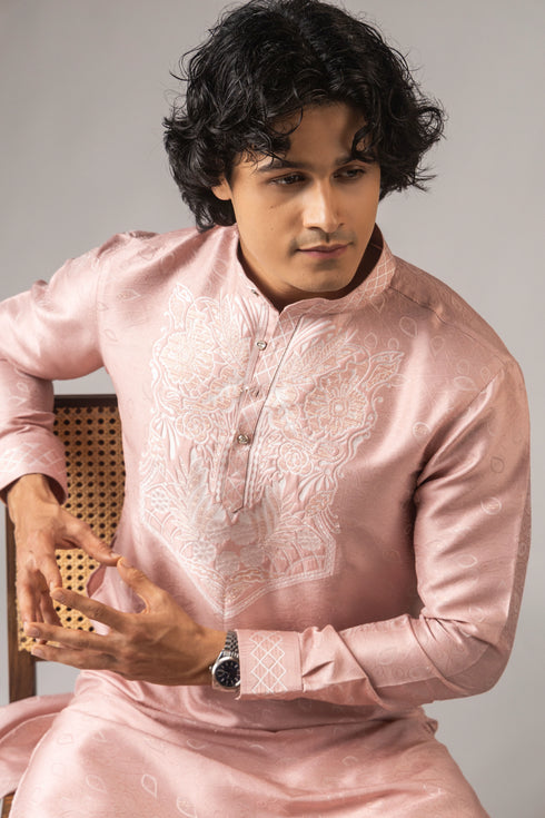 Pink Viscose Mens Kurta With Payjama - Side View | Samyak Fashion