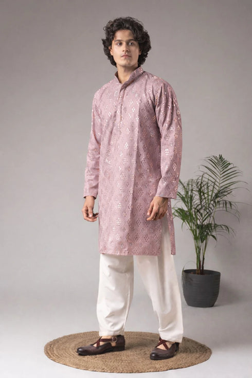Pinkish Purple Viscose Mens Kurta With Payjama - Front View | Samyak Fashion