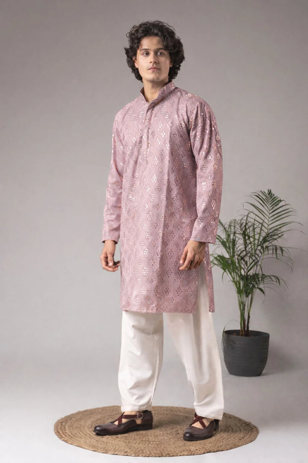 Pinkish Purple Viscose Mens Kurta With Payjama - Front View | Samyak Fashion