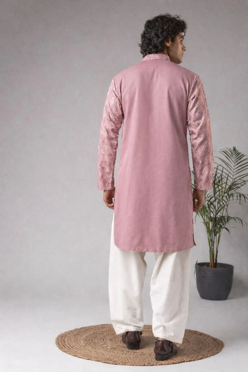 Pinkish Purple Viscose Mens Kurta With Payjama - Back View | Samyak Fashion