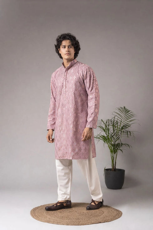 Pinkish Purple Viscose Mens Kurta With Payjama - Detail View | Samyak Fashion
