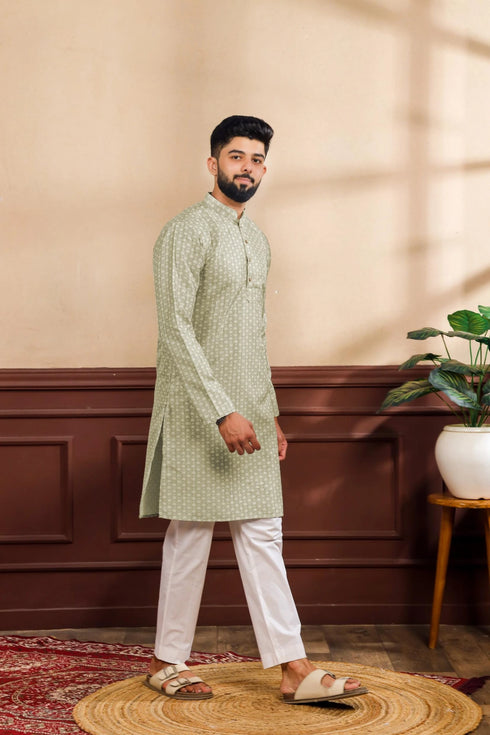 Pista Art Silk Mens Kurta With Payjama - Close-up View | Samyak Fashion