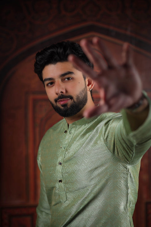 Pista Art Silk Mens Kurta With Payjama - Side View | Samyak Fashion