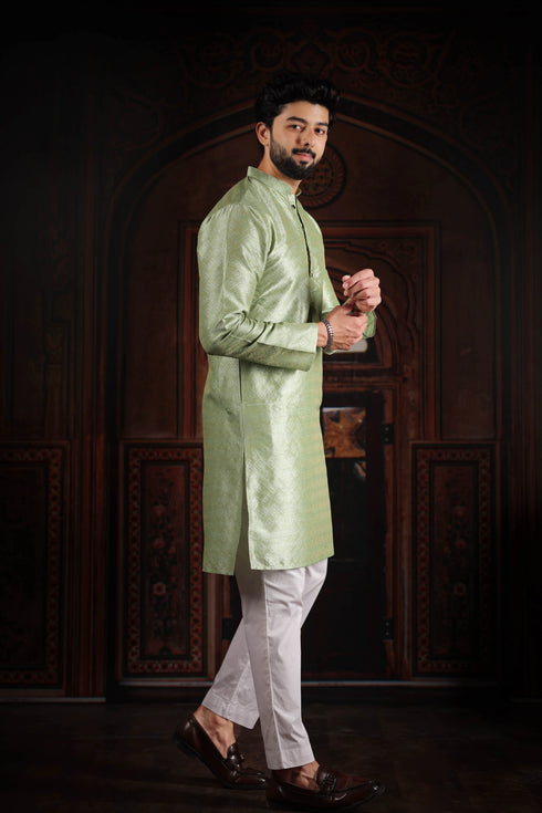 Pista Art Silk Mens Kurta With Payjama - Close-up View | Samyak Fashion
