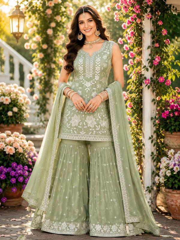 Pista Chiffon Salwar Suits - Front View | Samyak Fashion