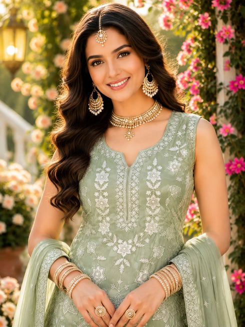 Pista Chiffon Salwar Suits - Back View | Samyak Fashion