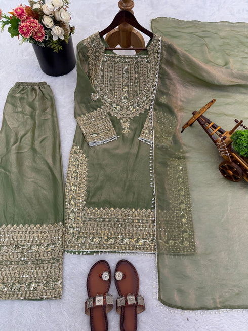 Pista Fendy Silk Elegant Salwar Suit - Side View | Samyak Fashion