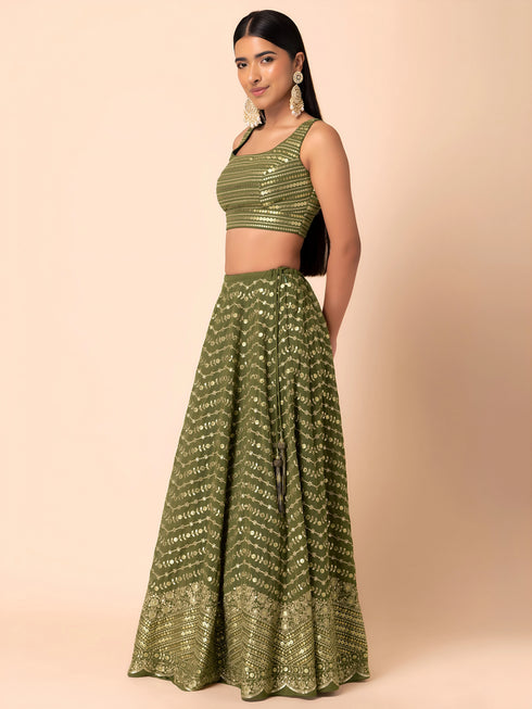 Pista Georgette Lehenga Choli - Close-up View | Samyak Fashion