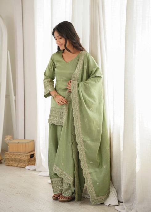 Pista Glass Roman Silk Elementary Suit - Side View | Samyak Fashion