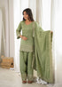 Pista Glass Roman Silk Elementary Suit - Detail View | Samyak Fashion