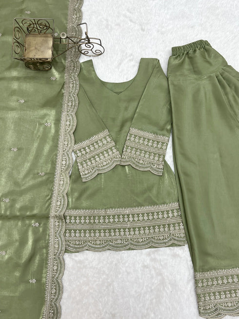 Pista Glass Roman Silk Elementary Suit - Styled View | Samyak Fashion