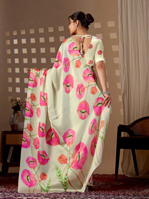 Pista Green Soft Satin Georgette Saree With Blouse - Close-up View | Samyak Fashion