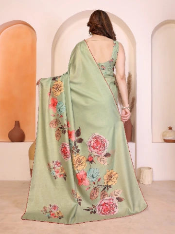 Pista Manipuri Silk Elegant Party Wear Saree Collection With Blouse - Detail View | Samyak Fashion