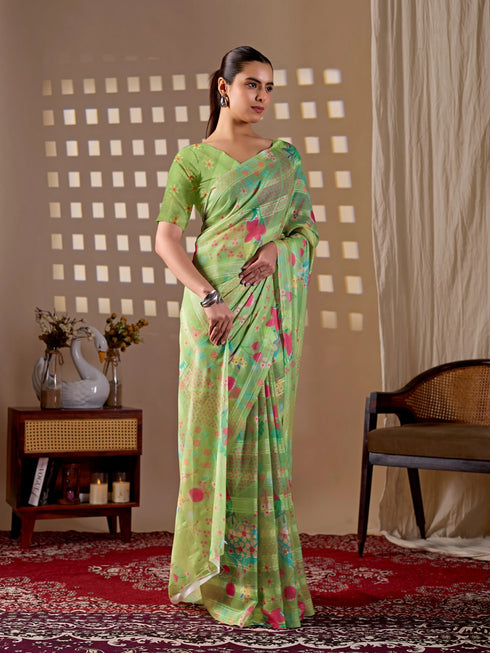 Pista Monsoon Georgette Silk Party Wear Saree With Blouse - Side View | Samyak Fashion