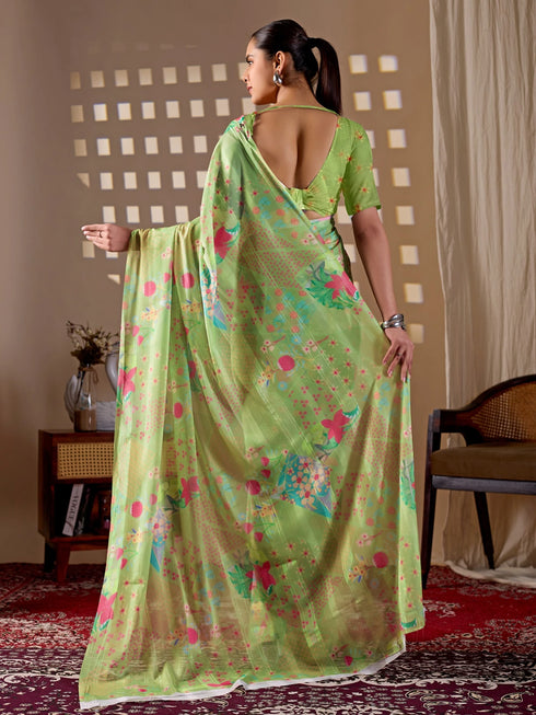 Pista Monsoon Georgette Silk Party Wear Saree With Blouse - Close-up View | Samyak Fashion