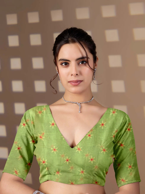 Pista Monsoon Georgette Silk Party Wear Saree With Blouse - Styled View | Samyak Fashion
