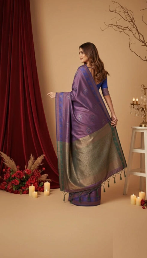 Purple Art Silk Saree With Blouse - Close-up View | Samyak Fashion