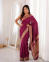 Purple Banarasi Soft Silk Party Wear Saree With Blouse - Front View | Samyak Fashion