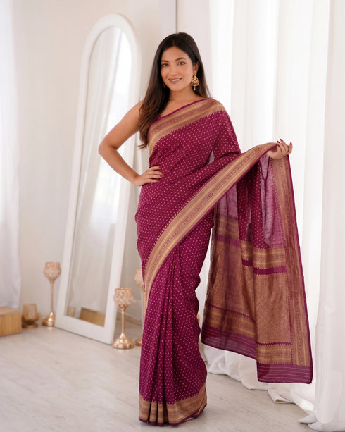 Purple Banarasi Soft Silk Party Wear Saree With Blouse - Back View | Samyak Fashion