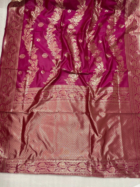 Purple Banarasi Soft Silk Party Wear Saree With Blouse - Side View | Samyak Fashion