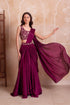 Purple Chinon Elegant Party Wear Ready To Wear Saree Collection With Blouse - Back View | Samyak Fashion